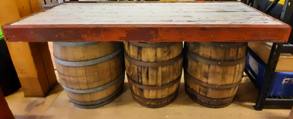 Barn Door Whiskey Barrel Table