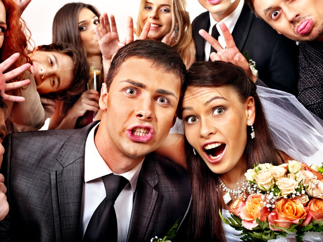 Bride and groom wedding party